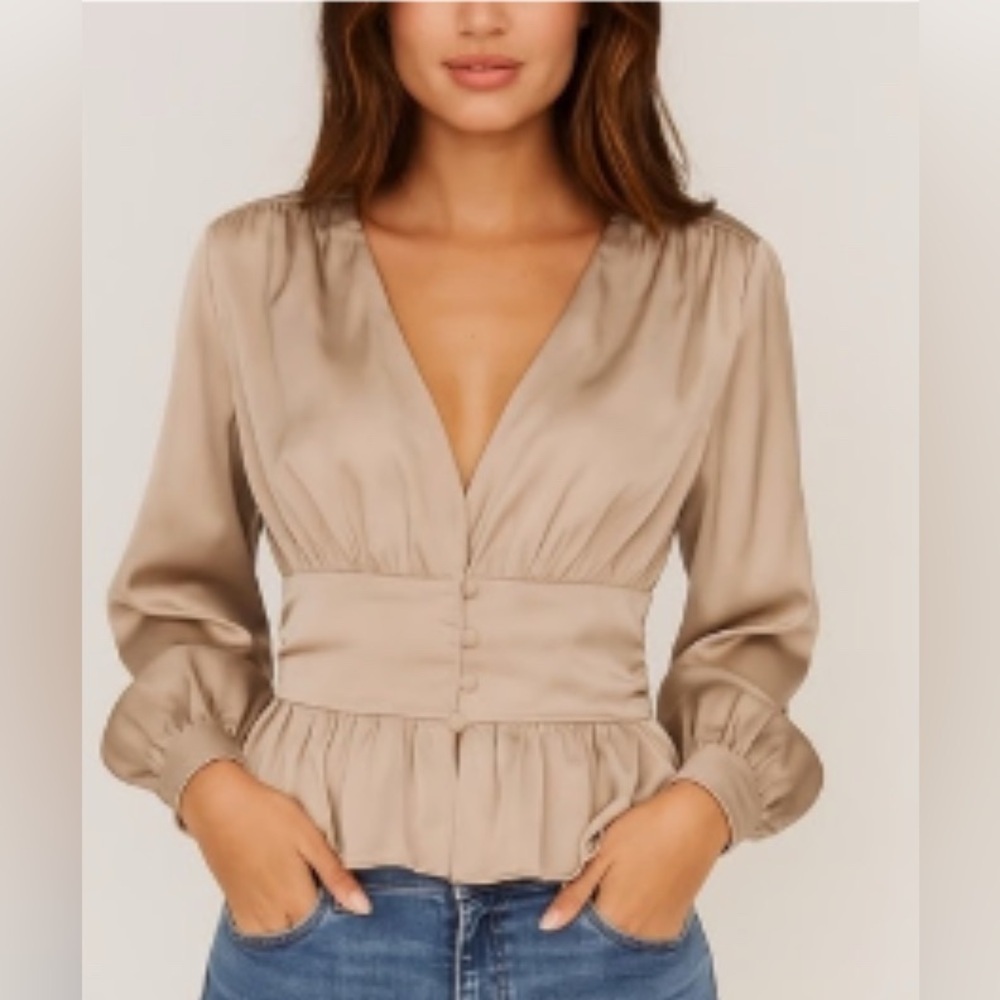 Jason Wu Peplum Long Sleeve V Neck Blouse